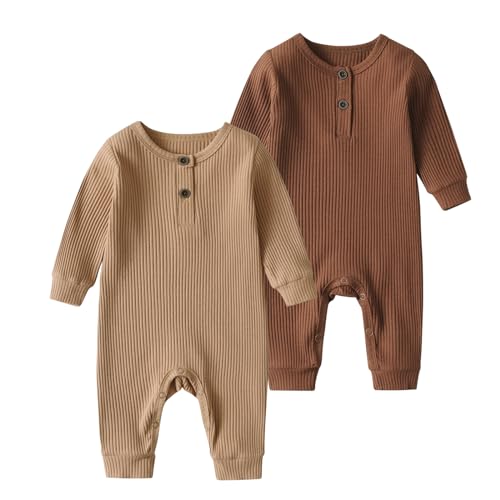 Image of Joy Duck Baby Boy Girl 2 Pack Solid Romper Short/Long Sleeve One Piece Jumpsuits Clothes Sets