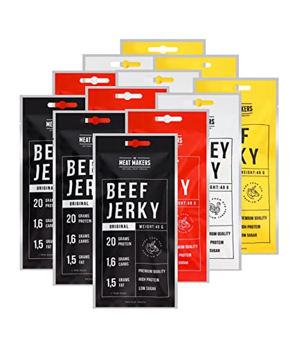 THE MEAT MAKERS 100% Beef Jerky - 23g Protein per Portion - 1,5 Fett pro Portion - Sport Snack 12x40g - Beef Protein Cover