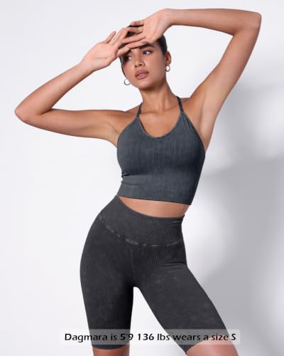 Image of ODODOS Seamless Padded Sports Bra for Women Strappy Longline Wirefree Brami Ribbed Crop Tank Tops