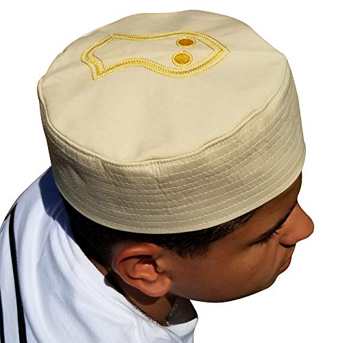 TheKufi® Cream Semi-Stiff Nalain Pak Shareef Sandal Embroidered Kufi3