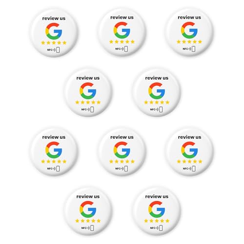 10x „review us“ NFC Aufkleber - Tags für Google Reviews – 3 cm, selbst programmierbar, starke Haftung – wiederverwendbar & kontaktlos – steigert Bewertungen an mehreren Standorten