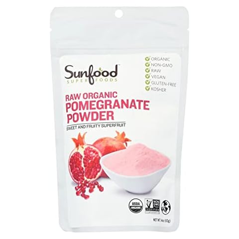 Sunfood Superfoods Pomegranate Powder | Raw, Organic, Non-GMO, Gluten Free, Kosher | No Fillers, Additives or Preservatives | 4oz Bag Cover