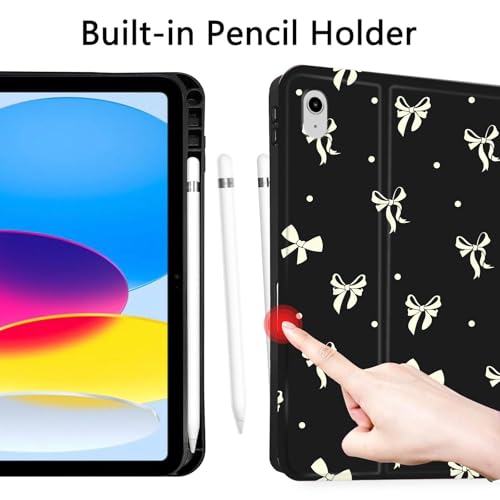 TopPerfekt Case for iPad 11th (A16) 11-inch 2025/10th Generation 10.9-inch 2022,Butterfly Polka Dot Cute Stylish Chic Design Protective with Pencil Holder Anti-Slip Anti-Shock,BeigeLarge Bow - Black by TopPerfekt - Used condition - Image 3
