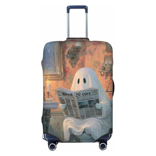 Bathroom Ghost Reading Newspape Elastic Travel Luggage Covers Dustproof Scratch-Resistant Suitcase Protector Fit 22-24 Inch