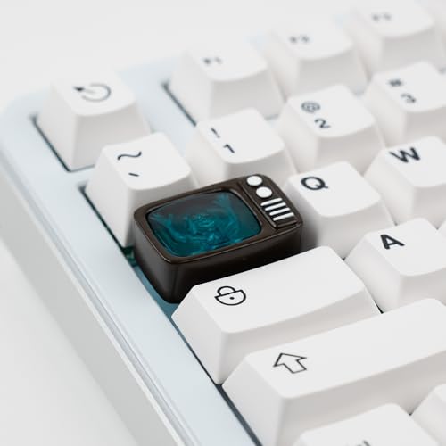 Witwikey Retro TV Artisan Keycap, Transparent Turquoise Resin, 1.5U Size, Hand-Painted 3D Printed Design, Compatible with MX Switches, for Tab and Backslash Keys - Thumbnail 6