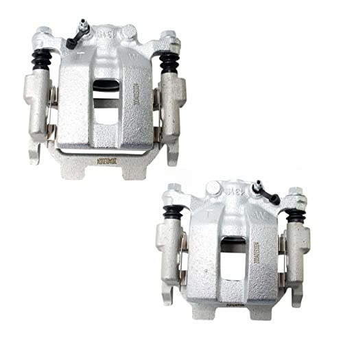 Image of TRQ Rear Driver and Passenger Side Brake Caliper Set Caliper Brackets Hardware Compatible with 09-23 Nissan Murano 13-20 Pathfinder 10-17 370Z without Sport Package 14-20 Infiniti QX60 14-17 Q50