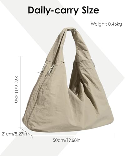 Micmores Handtasche Damen Nylon Umhängetasche Stylische Hobo Tote Bag Groß Shopper Tasche Praktische Schultertasche für Schule, Arbeit, Reisen, Einkauf (Khaki)