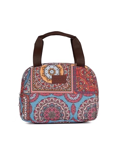 Image of ZOUK Multicolor Mandala Print Mandala Printed Jute Multicolor Insulated Lunch Tiffin Storage Picnic Bag