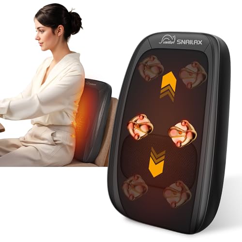 Snailax Masajeador de Espalda con Calor, Masajeador cervical y espalda para el Alivio del Dolor, Almohada de Masaje 4D Amasado de Tejido Profundo, Regalos para Hombre y Mujer
