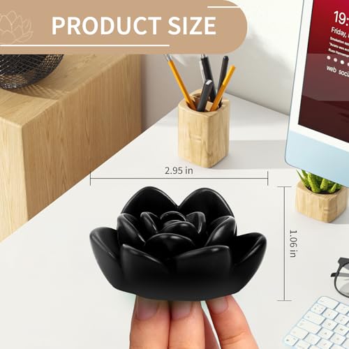 Cute Business Card Holder for Women: Black Vertical Desk Business Card Holder - Small Flower Shaped Decorative Stand Display for Pictures, Table Numbers, Place Cards, Signs, Notes & Incense Stick - 1 PCS - Thumbnail 3