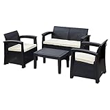 [山善] ガーデンマスター ガーデンテーブルセット 4点セット(テーブル、ソファ、チェア×2) 4人用 ラタン調 樹脂製で天然木製に比べて雨にも強い 簡単組立 LUD-4Sセット