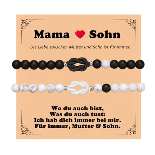 Juozyve Mama Sohn Perlen Armband : 2 Stück Armbänder für Geschenk Mutter und Sohn Muttertag Schulabschluss Weihnachten Geburtstag Jahrestag Geschenke Armbänder für Männer Damen Frauen