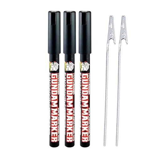 Someie GSI Creos Panel Line Marker GM301 Black 3-Pack Pour Type Detailing Pen for Plastic Model Kits Mecha & Robot Builds Capillary Flow Includes 2 Alligator Clips for Parts Holding