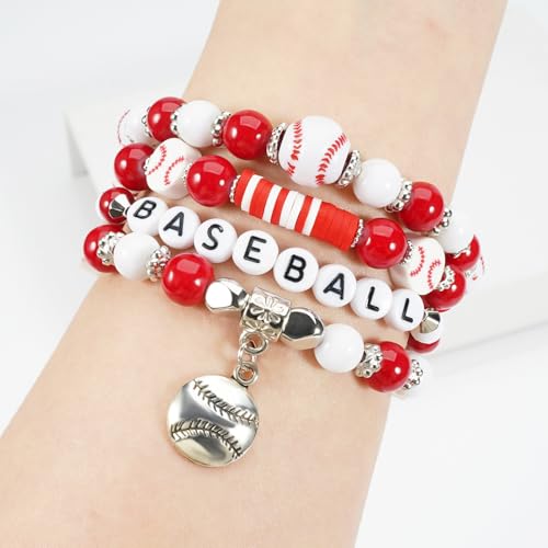 Image of Football Baseball Soccer Beaded Bracelets for Women Stackable Game Day Sports Theme Bracelet