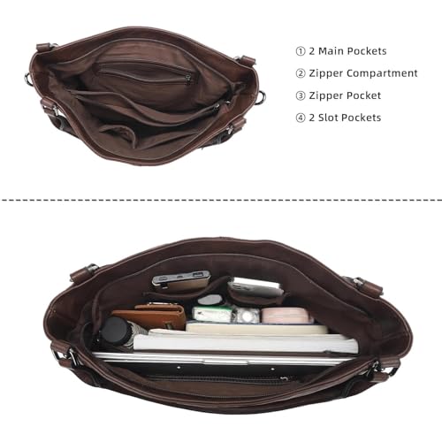 Bolso hobo de cuero genuino para mujer, estilo tote con gran capacidad y diseño clásico miniatura 6