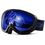 Odoland Skibrille Kinder Snowboardbrille für brillenträger Helmkompatible mit UV-Schutz und OTG Anti-Beschlage für Jungen und Mädchen zum Skifahren und Bergsteigen Schwarz/Blau VLT 12%