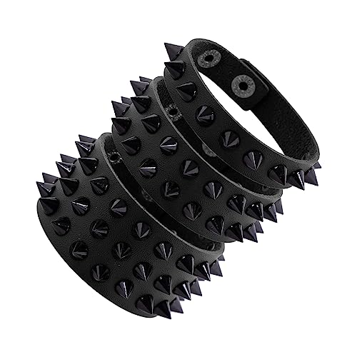 Manfnee Punk Gothic Bracelet for Men Women Leather Spike Rivet Metal Studded Wristbang Cuff Black