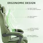 Huracan Velvet Fabric Gaming Chair with Footrest for Adults, Ergonomic Gaming Chairs with Massage Lumbar, Reclining Racing Computer Chair with Spring Cushion for Home Office Video Game, Green - Image 5