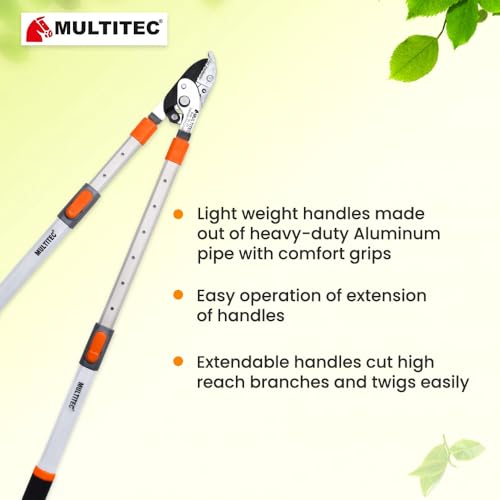 Image of MULTITEC Telescopic Anvil Lopper | Heavy Duty Extendable Branch Cutter for Thick, Dry & Dead Wood | Carbon Steel Tree Pruner with Long Aluminium Handles | Garden, Farm & Orchard Pruning Tool