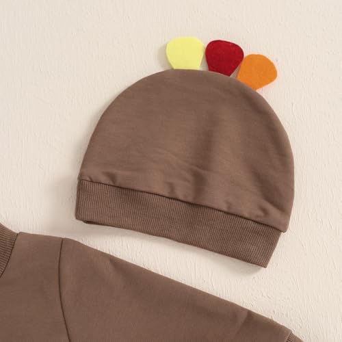 Newborn Baby Boy Girl Thanksgiving Jumpsuit Turkey Print Long Sleeve Bubble Romper Crest Hat Infant 2Pcs Fall Outfits4