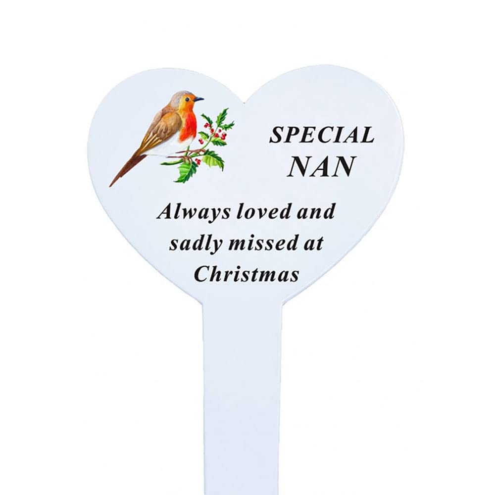 Special Nan Christmas Robin Memorial Heart Remembrance Verse Ground Stake
