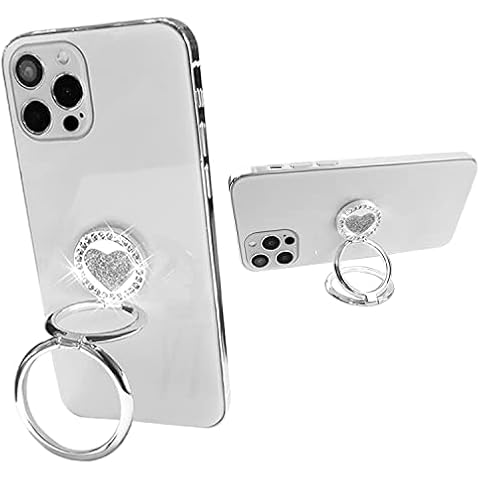 JAHOLAN Phone Ring Holder Finger Kickstand, 360° Rotation Cell Phone Ring Holder Stand Metal Phone Back Grip Foldable Cell Phone Stand Compatible with Most Smartphones, Silver Love Heart Cover