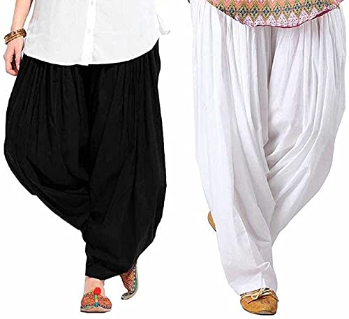 woman's plain cotton patiala salwar combo of 2 (free size) patiala || patiyala || patiala pants || cotton patiala || patiala combo (multicolour)