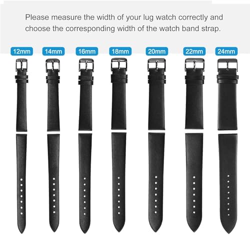 uxcell Black Genuine Leather Band 12mm Width, Flat Thin Elegant Leather Watch Strap Black Buckle for Men and Women — view 6