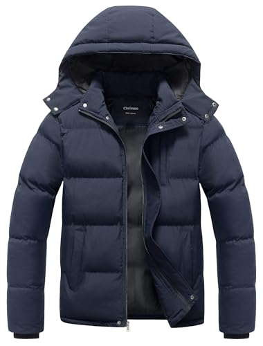 Chrisuno Men's Winter Coat Waterproof Warm Puffer Jacket Quilted Insulated Bubble Jackets with Hood