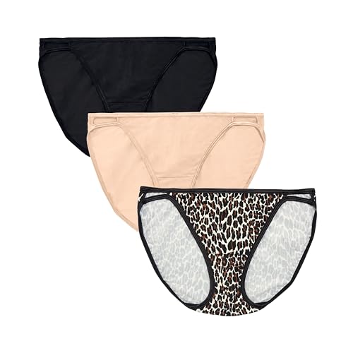 solpremo 3-Pack Vanity Fair Illumination String Bikini Panties Leopard Print/Black/Beige Size 8
