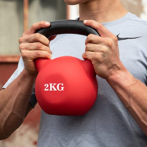 Kettlebell Home Gym Exercise Hand-Held, Solid Cast Iron, Dipped in Plastic Frosted Half-Surround, Powder-Coated Soft Bottom Single-Ear