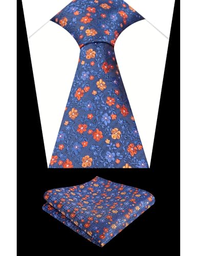 Image of Alizeal Mens 3.15inches Exquisite Floral Tie with Small Flower Printed Pocket Square