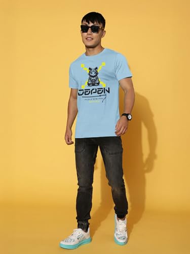 Image of Veirdo Regular Fit Half Sleeves Round Neck Typographic Printed Pure Cotton T-Shirt for Men (Available Colors: Black, Navy, Swan White, & White) (Sizes: S to 2XL)