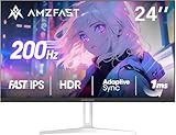 Amzfast 24 Pouces Ecran PC Gamer- 200Hz, FHD 1920x1080, Fast IPS Écran, 1ms MPRT, 80% DCI-P3, 110% sRGB, Anti-Lumière Bleue, HDR, Adaptive Sync, VESA 75x75, HDMI 2.0/DP 1.4, Blanc - AMZG24X1W