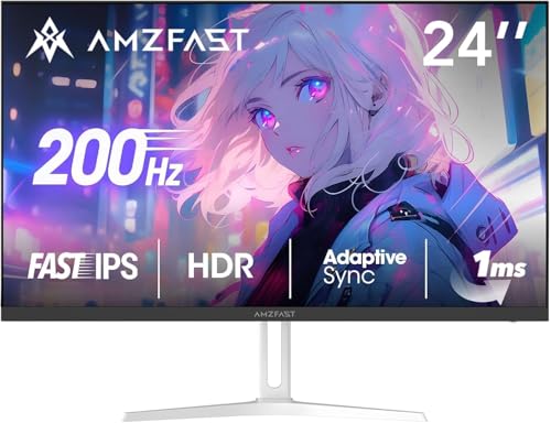 Amzfast 24 Pouces Ecran PC Gamer- 200Hz, FHD 1920x1080, Fast IPS Écran, 1ms MPRT, 80% DCI-P3, 110% sRGB, Anti-Lumière Bleue, HDR, Adaptive Sync, VESA 75x75,...