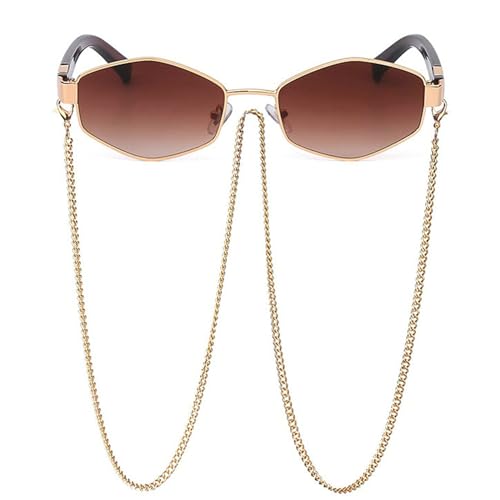 Vintage Sunglasses for Women with Chain Small Frame Sun Glasses for Ladies Trendy Luxury Designer punk Eyewear F25