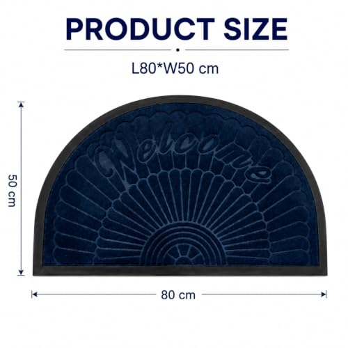 Image of DecorTwist PVC Door Mat 60x40 cm | Heavy Duty Indoor Outdoor Entrance Mat | Anti-Slip Rubber Back | Waterproof Dust & Dirt (Style 3 [ Blue ], Half Round PVC Door Mat 80x40 cm, Pack of 2)