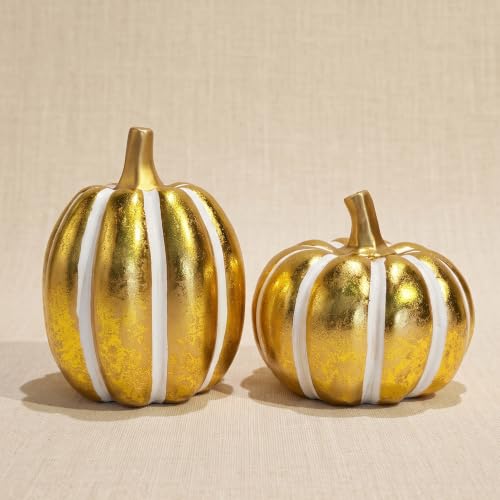 Image of FESTGLOX 2Pcs Resin Pumpkin Figurines, Fall Thanksgiving Decor