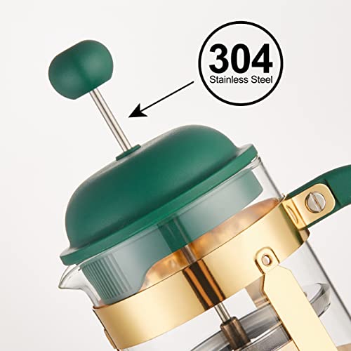Lilayou French Press Coffee & Tea Maker, 34 Ounce Coffee Press Coffee Maker, 304 Stainless Steel Heat Resistant High Boron Glass Easy To Clean (Dark Green, 34Oz) #TOP4