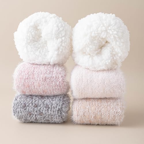 Image of Fluffy Fuzzy Slipper Socks with Grips for Women & Men for House | Unisex, Non-Slip, Thick Fleece Lined, Warm, Cozy, Sleeping, Winter, Cold Weather, Indoor Floor