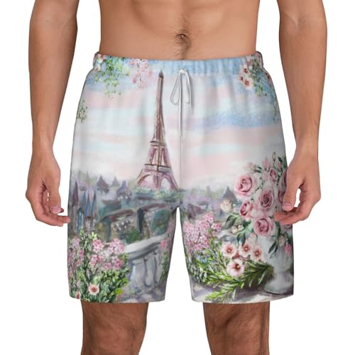 Short de bain pour homme Tour Eiffel évitant l'effet mouillé l'été