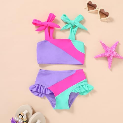 YOUNGER TREE Toddler Girls Two Pieces Swimsuit Color Block Stripe Swimwear Summer Beach Bathing Suit 18M-5T2