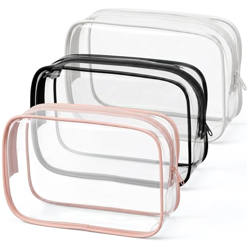 3pcs Clear Toiletry Bag, Clear Travel Bags For Toiletries, Makeup Bags With Zipper, Waterproof Quart Size Travel Organizer Essentials Bag for Men and Women Vacation Bathroom, 7.09 × 4.72 × 2.17 inches