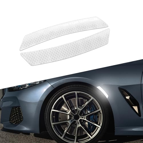 Image of 2PCS Car Reflective Trim Side Marker Stickers, Side Reflectors for Car, Anti-Collision Automatic Bumper Fender Stickers, Auto Exterior Accessories Reflector Guard Fit Cars (White, 2PCS)