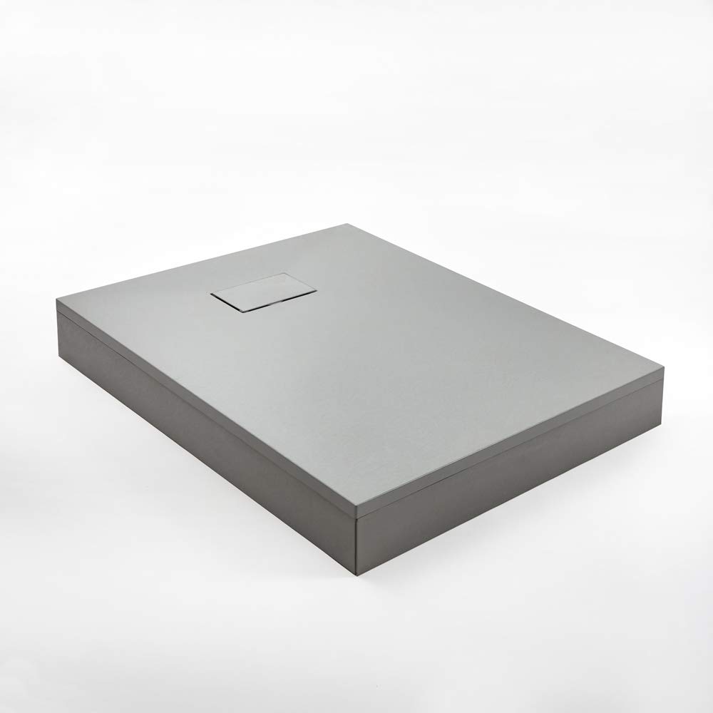 Milano Rasa Light Grey Textured Slate Effect Rectangular Shower Tray Corner Riser - 1400 x 800mm