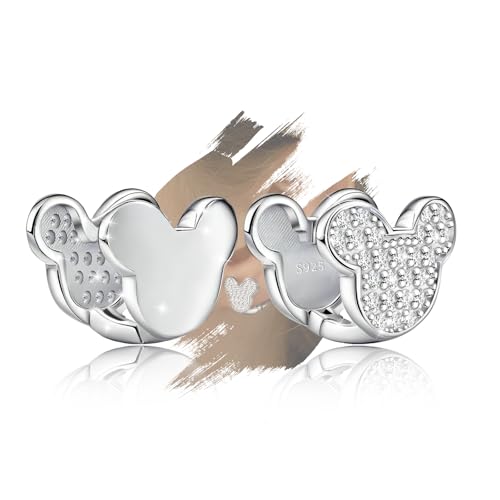 Cute Hoop Earrings for Girls Teens Women - Sterling Silver Hypoallergenic Cubic Zirconia Mouse Earrings Dainty Lovely Double Side Loop Earrings Fashion Jewelry Adorable Gifts for Christmas Daughter