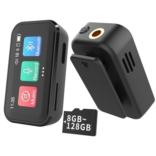 MP3 Player with Bluetooth,Portable Digital Lossless 32G Music Player with Built-in Speaker, 1.47 in Full Touch Screen, Digital Voice Recorder, E-Book, FM Radio, Mini Back Clip Design (Black)