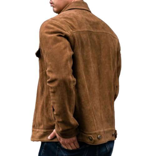 Isaac & David Chicago Men's Vintage Trucker Suede Leather Jacket - Denim Biker Cafe Racer Causal Western Cowboy Jacket2