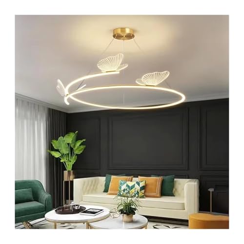 Lustre papillon LED suspendu circulaire à lumière dorée