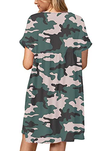 Image of Jayscreate Women's Baby Doll Dress Summer Casual Tunic Pleated Flowy Swing Short Sleeve Black V Neck Mini Dress
